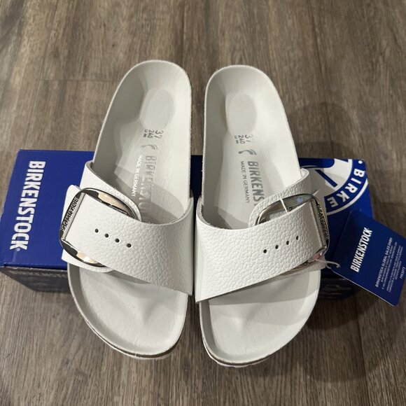 Birkenstock Madrid Big Buckle Sandal White Leather Wms EU 39 US 8-8.5 - Picture 2 of 5